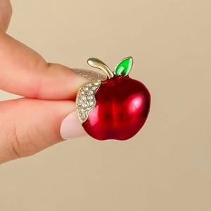 Women Cute Enamel Apple Carrot Fruit Brooch Pins Zinc Alloy Rhinestone Embellished Accessory For Clothing Hats Scarves Fashion Jewelry
