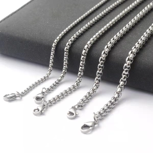 Polished stainless steel box chain necklaces in five thicknesses with lobster clasps
