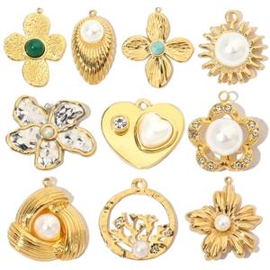 DIY Pendants Charms Stainless Steel With Faux Artificial Pearl And Natural Stone French Vintage Flower Heart Sun For Jewelry Making