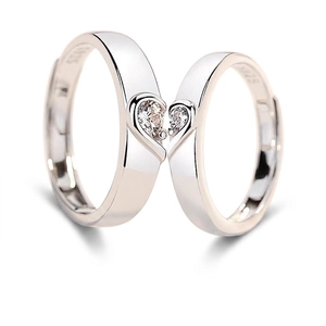 Heart Puzzle Matching Couple Rings Copper Adjustable Open Band Zircon Romantic Jewelry Gift For Lovers