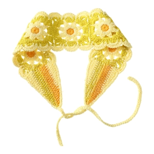 Handmade crochet sunflower headband with yellow and green gradient floral knit patterns