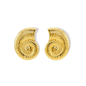 Chic 18K gold plated stainless steel spiral seashell stud earrings in a geometric design