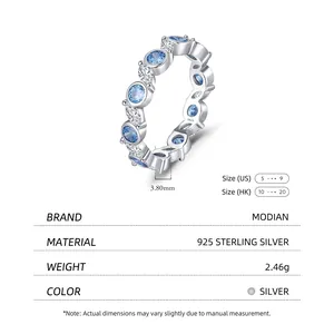 S925 sterling silver ring with aquamarine style stones and clear crystals in row setting