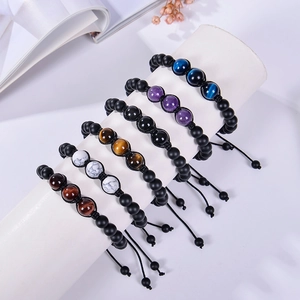 Adjustable 12mm natural amethyst and tiger eye woven bracelets in multiple colors