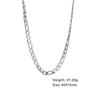 Detail of silver Figaro chain necklace showing size 600x6mm and 27.23g weight specs