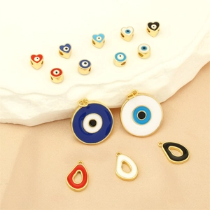Evil Eye Pendants Copper 18K Gold Plated Enamel Charms For DIY Necklace Bracelet Jewelry Making Round Heart Shape