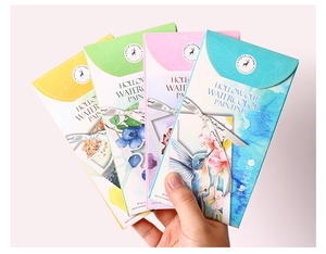 Close-up of four colorful watercolor painting bookmark sets with 12-color pigment kits