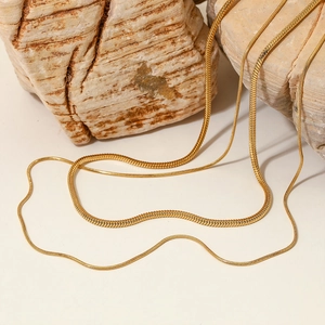 Minimalist Double Layer Herringbone Snake Chain Necklace Stainless Steel Vacuum Plated Geometric Stackable Jewelry Women