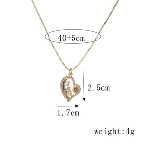 Detailed view of gold MOM heart pendant necklace with dimensions 40+5cm and zircons