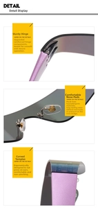 Detail view of purple matte frame sunglasses with durable hinges and comfortable nose pads