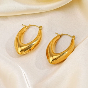 Orecchini Geometrici Ovali A Forma Di U Cavi Placcati Oro 18K Acciaio Inossidabile Retro Francese Moda Per Donne