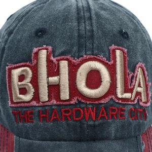 Vintage denim baseball cap with 3D embroidery and distressed frayed edge detail