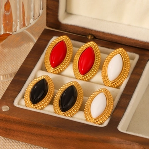 French Retro Marquise Stud Earrings Stainless Steel With Resin Vintage Design Jewelry For Women
