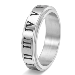 Bague Spinner Acier Inoxydable Rotative Chiffres Romains Texture Brossée Bijoux Creux Band Pour Hommes Femmes Unisex