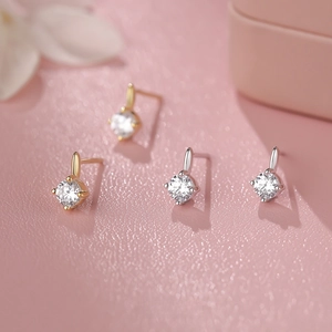 Round Zircon Stud Earrings With S999 Sterling Silver Earring Post Minimalist Jewelry For Women
