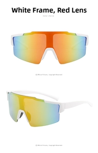 Detail of white sports sunglasses with red and orange gradient polarized windproof lens