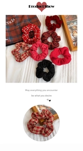 Detail of knitted scrunchies set in various colors and tweed textures for hair styling