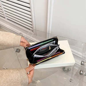 Long white marble pattern wallet for women with golden zipper and multiple card slots