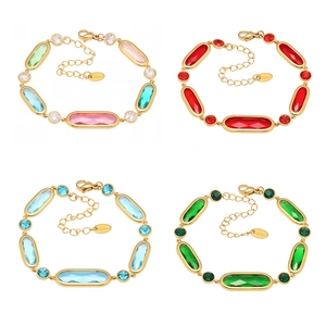 18k gold plated stainless steel bracelet set with colorful Czech glass stones