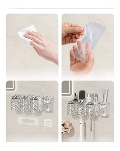 Four-step installation guide for wall-mounted glacier texture toothbrush holder