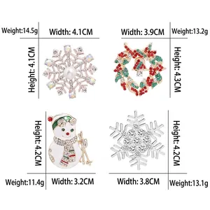Tableau des tailles avec dimensions et poids des broches de Noël flocon et bonhomme de neige