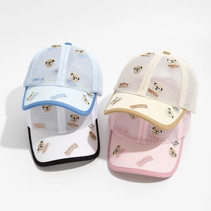 Kids Mesh Baseball Cap Breathable Polyester Embroidery Cartoon Bear Sun Hat Summer Outdoor Adjustable Toddler Boys Girls