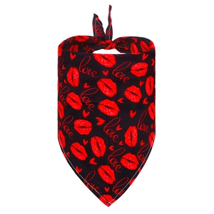 Valentine's Day black pet triangle scarf with red lips and Love print for dogs