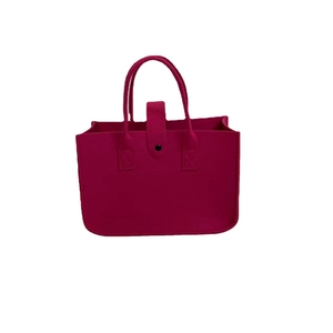 Rose red felt tote bag for gifts with sturdy handles and central button closure