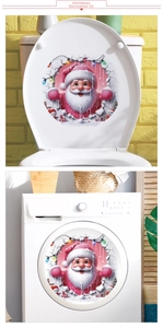 Detailed 3D Christmas wall sticker with Santa motif on white toilet lid and laundry machine