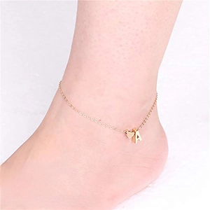 316L stainless steel heart and letter A pendant anklet for women on a model ankle