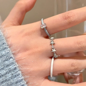 Minimalist square zircon enamel open rings set featuring light blue and white drip oil finish