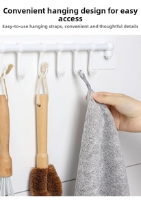 Thick grey bamboo charcoal fiber dishcloth with hanging loop for kitchen cleaning