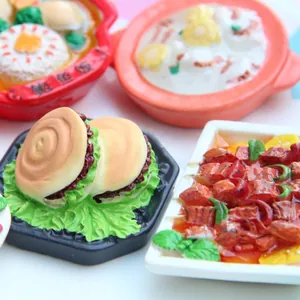 Miniature Chinese food magnets featuring detailed hamburger and BBQ skewers models