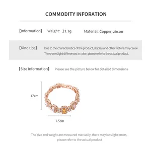 Size chart showing 17cm length and 1.5cm width of the colorful zircon bracelet