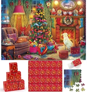Détails du puzzle calendrier de l'Avent 24 jours avec boîtes cadeaux rouges