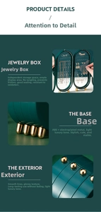 Detail of dark green jewelry organizer showing gold-plated metal hinges and ABS material