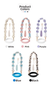 Woven flower cup strap set with silicone ring in white pink purple blue and black colors