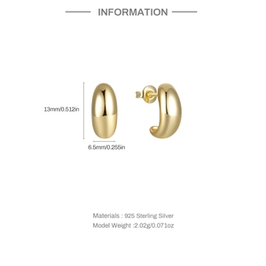 Detailansicht der 925er Sterlingsilber C-förmigen Sternohrringe mit 13mm Größenangaben