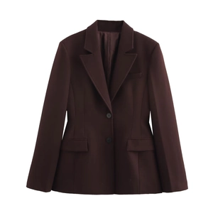 Damen-Blazer-Set in Dunkelbraun mit Reverskragen und klassischem Zwei-Knopf-Verschluss