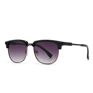 Classic browline sunglasses with purple gradient lenses and black metal frames for men