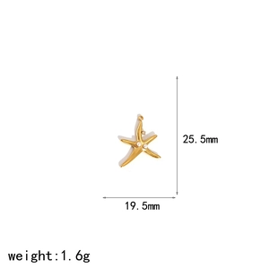 Detailed size chart of gold starfish pendant with pearls and diamonds, 25.5mm by 19.5mm