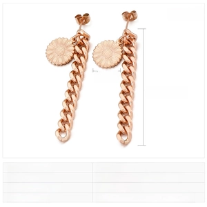 Detailed size specifications for rose gold stainless steel cuban chain tassel earrings