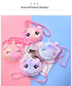 Plush unicorn crossbody bags in macabre gradient colors with embroidery detail