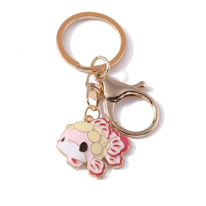 Cute pink enamel koi fish keychain accessory with golden metal lobster clasp and ring