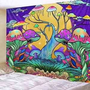 Tentures murales psychédéliques avec champignons et lune pour décoration de chambre