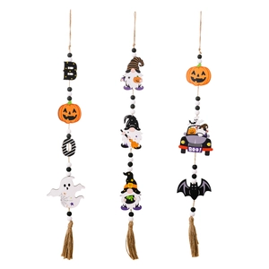 Halloween Holzperlengirlanden mit Kürbis-, Geist- und Gnomenanhängern sowie BOO! Schriftzug