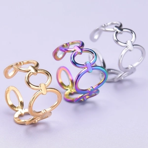 Three adjustable stainless steel rings in gold silver and rainbow colors set