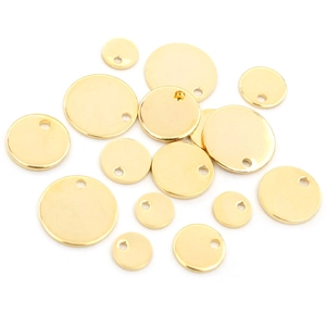 Polished gold stainless steel round charm tags in various sizes for DIY jewelry making