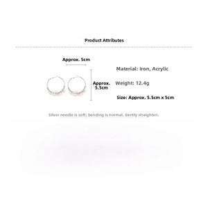 Detailed view of acrylic flower hoop earrings with dimensions 5.5cm by 5.0cm and 12.4g weight