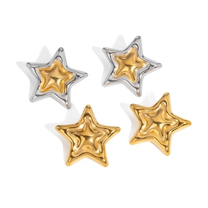 Boucles d'oreilles étoiles en acier titane doré et argenté avec une finition polie 3D
